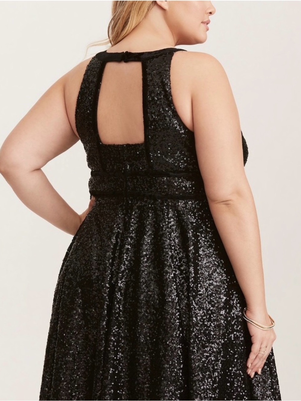 Torrid Black Sequin Halter Neck Velvet Detail BabyDoll - Picture 2 of 8